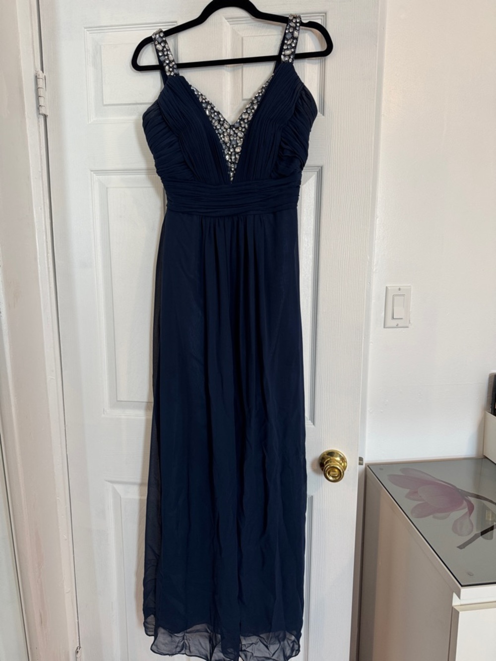 Embellished Navy Evening Gown